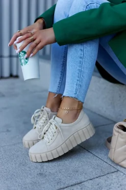 Damskie Boto Zamszowe Półbuty Lewski Shoes 3163 Jasnobeżowe