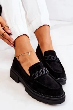 Damskie Boto Zamszowe Półbuty Loafery La.Fi Czarne Sapphira