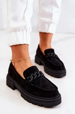 Damskie Boto Zamszowe Półbuty Loafery La.Fi Czarne Sapphira