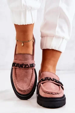 Damskie Boto Zamszowe Półbuty Loafery Literki La.Fi 210001DP-SU Brudny Róż