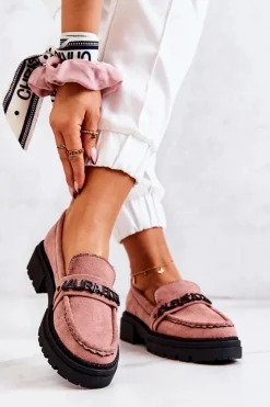 Damskie Boto Zamszowe Półbuty Loafery Literki La.Fi 210001DP-SU Brudny Róż