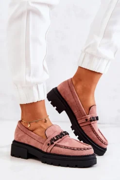 Damskie Boto Zamszowe Półbuty Loafery Literki La.Fi 210001DP-SU Brudny Róż