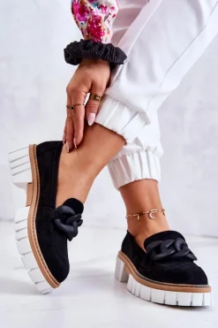 Online Boto Zamszowe Półbuty Loafery Z Ozdobą Czarne Talisa