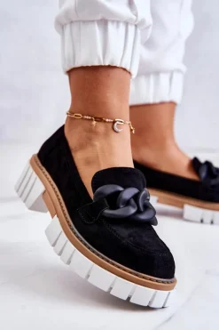 Online Boto Zamszowe Półbuty Loafery Z Ozdobą Czarne Talisa