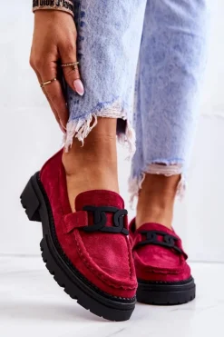 Boto Mokasyny Damskie Zamszowe*Zamszowe Półbuty Loafery Z Ozdobą La.Fi 210031FU-SU Fuksja