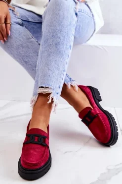 Boto Mokasyny Damskie Zamszowe*Zamszowe Półbuty Loafery Z Ozdobą La.Fi 210031FU-SU Fuksja