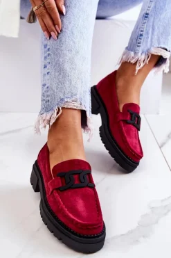 Boto Mokasyny Damskie Zamszowe*Zamszowe Półbuty Loafery Z Ozdobą La.Fi 210031FU-SU Fuksja