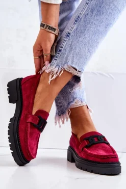 Boto Mokasyny Damskie Zamszowe*Zamszowe Półbuty Loafery Z Ozdobą La.Fi 210031FU-SU Fuksja