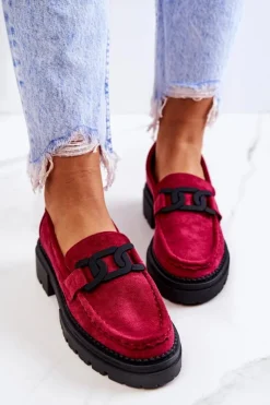 Boto Mokasyny Damskie Zamszowe*Zamszowe Półbuty Loafery Z Ozdobą La.Fi 210031FU-SU Fuksja