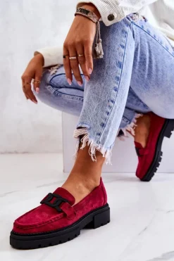 Boto Mokasyny Damskie Zamszowe*Zamszowe Półbuty Loafery Z Ozdobą La.Fi 210031FU-SU Fuksja