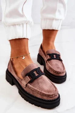 Boto Mokasyny Damskie Zamszowe*Zamszowe Półbuty Loafery Z Ozdobą La.Fi 210031TA-SU Cappucino