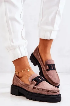 Boto Mokasyny Damskie Zamszowe*Zamszowe Półbuty Loafery Z Ozdobą La.Fi 210031TA-SU Cappucino