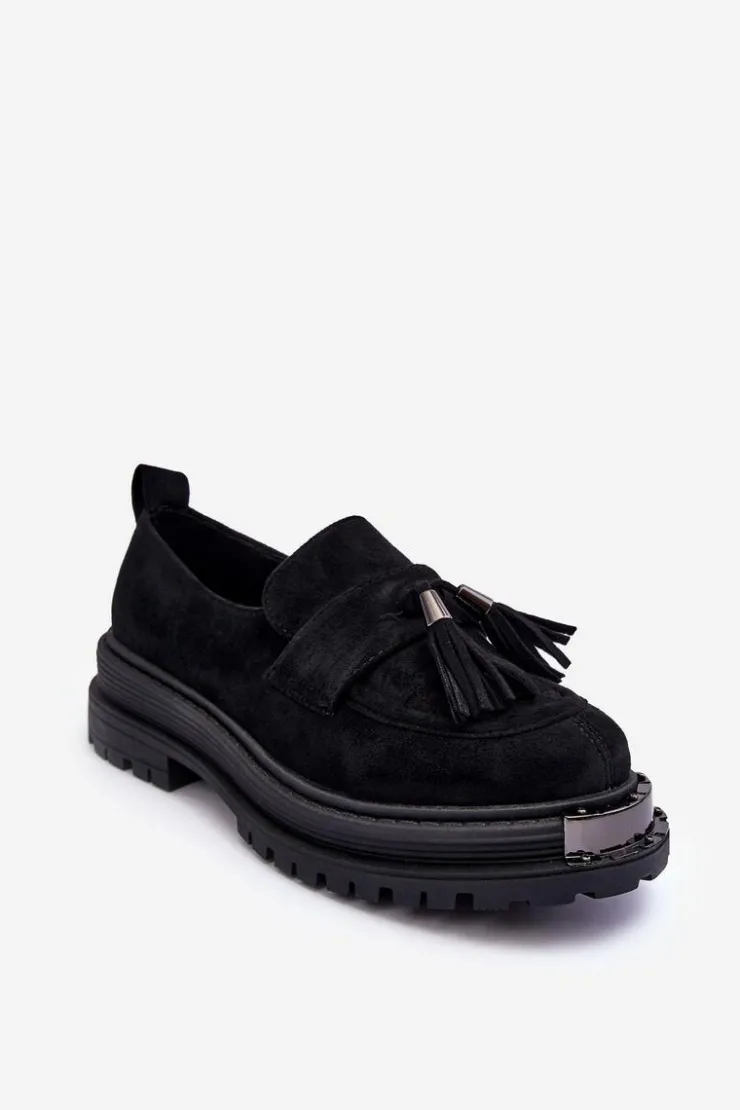 New Boto Zamszowe Półbuty Mokasyny Damskie Czarne Ramvli