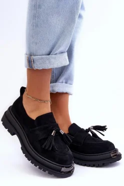 New Boto Zamszowe Półbuty Mokasyny Damskie Czarne Ramvli