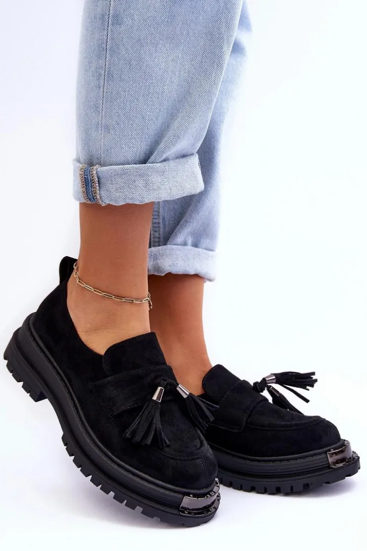 New Boto Zamszowe Półbuty Mokasyny Damskie Czarne Ramvli