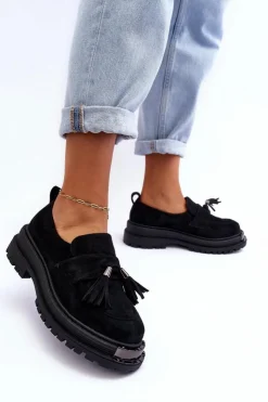 New Boto Zamszowe Półbuty Mokasyny Damskie Czarne Ramvli