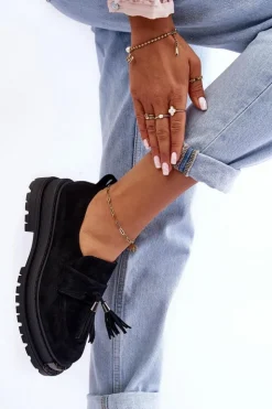 New Boto Zamszowe Półbuty Mokasyny Damskie Czarne Ramvli