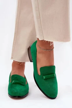 Damskie buty S.Barski Półbuty Skórzane|Mokasyny Damskie Zamszowe*Zamszowe Półbuty Mokasyny Damskie Z Ozdobą D&A LZ51-505 Zielone