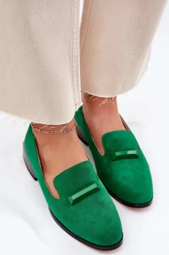 Damskie buty S.Barski Półbuty Skórzane|Mokasyny Damskie Zamszowe*Zamszowe Półbuty Mokasyny Damskie Z Ozdobą D&A LZ51-505 Zielone