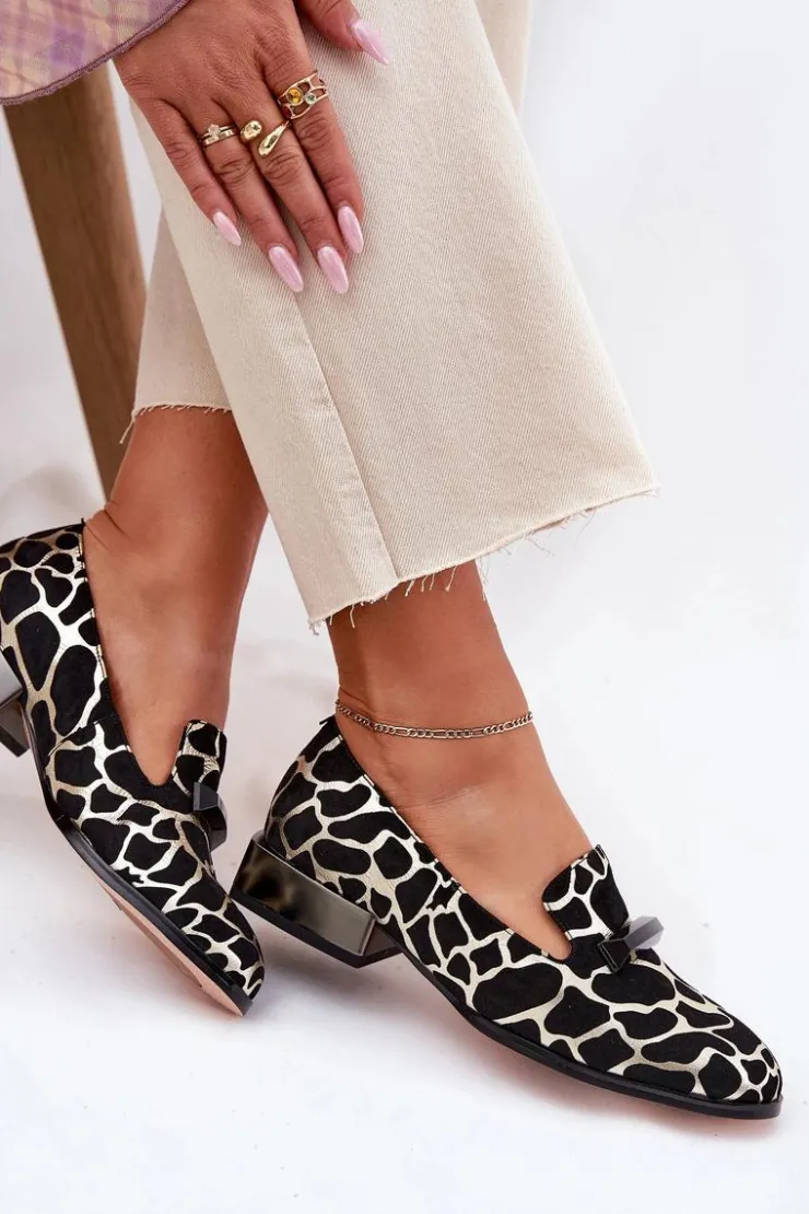 Hot Damskie buty S.Barski Zamszowe Półbuty Mokasyny Damskie Z Ozdobą D&A LZ51-505 Czarno-Złote