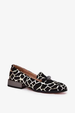 Hot Damskie buty S.Barski Zamszowe Półbuty Mokasyny Damskie Z Ozdobą D&A LZ51-505 Czarno-Złote