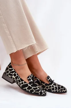 Hot Damskie buty S.Barski Zamszowe Półbuty Mokasyny Damskie Z Ozdobą D&A LZ51-505 Czarno-Złote