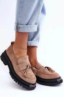 Boto Mokasyny Damskie Zamszowe*Zamszowe Półbuty Mokasyny Damskie Beżowe Ramvli