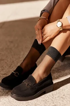 Damskie Buty Sergio Leone Zamszowe Półbuty Mokasyny Damskie Czarne Beanika