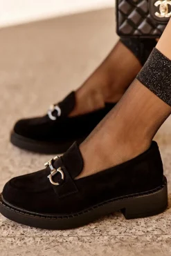 Damskie Buty Sergio Leone Zamszowe Półbuty Mokasyny Damskie Czarne Beanika