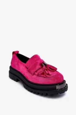 Damskie Boto Zamszowe Półbuty Mokasyny Damskie Fuksja Ramvli