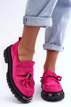 Damskie Boto Zamszowe Półbuty Mokasyny Damskie Fuksja Ramvli