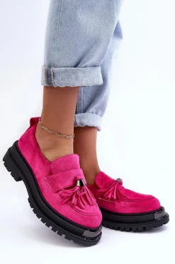Damskie Boto Zamszowe Półbuty Mokasyny Damskie Fuksja Ramvli