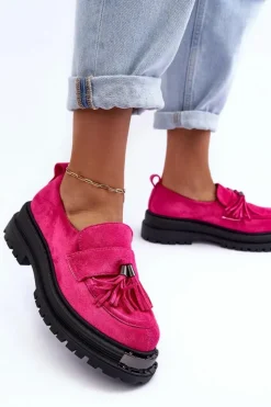 Damskie Boto Zamszowe Półbuty Mokasyny Damskie Fuksja Ramvli