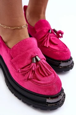 Damskie Boto Zamszowe Półbuty Mokasyny Damskie Fuksja Ramvli