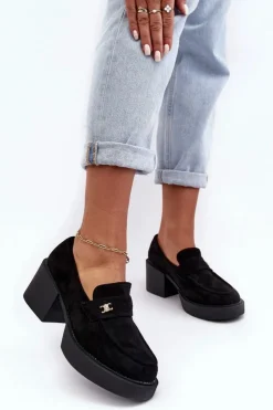 Clearance Boto Zamszowe Półbuty Na Obcasie Damskie Czarne Afnira