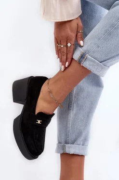 Clearance Boto Zamszowe Półbuty Na Obcasie Damskie Czarne Afnira