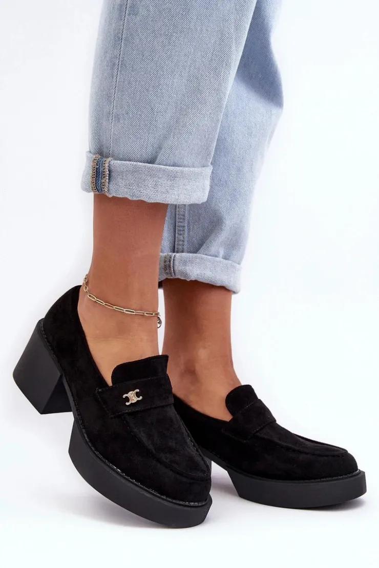 Clearance Boto Zamszowe Półbuty Na Obcasie Damskie Czarne Afnira