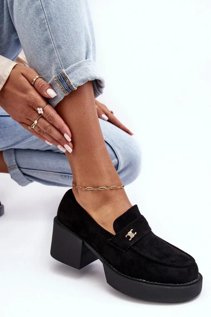 Clearance Boto Zamszowe Półbuty Na Obcasie Damskie Czarne Afnira