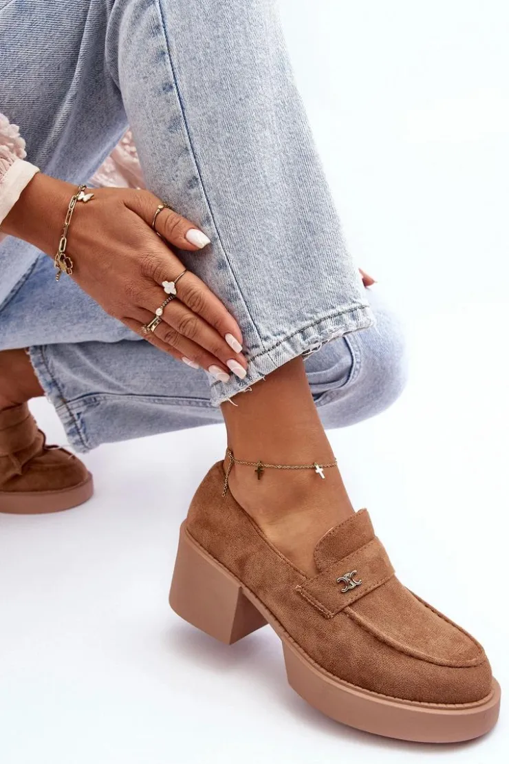 Damskie Boto Zamszowe Półbuty Na Obcasie Damskie Ciemnobeżowe Afnira