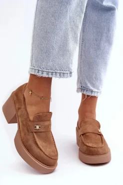 Damskie Boto Zamszowe Półbuty Na Obcasie Damskie Ciemnobeżowe Afnira