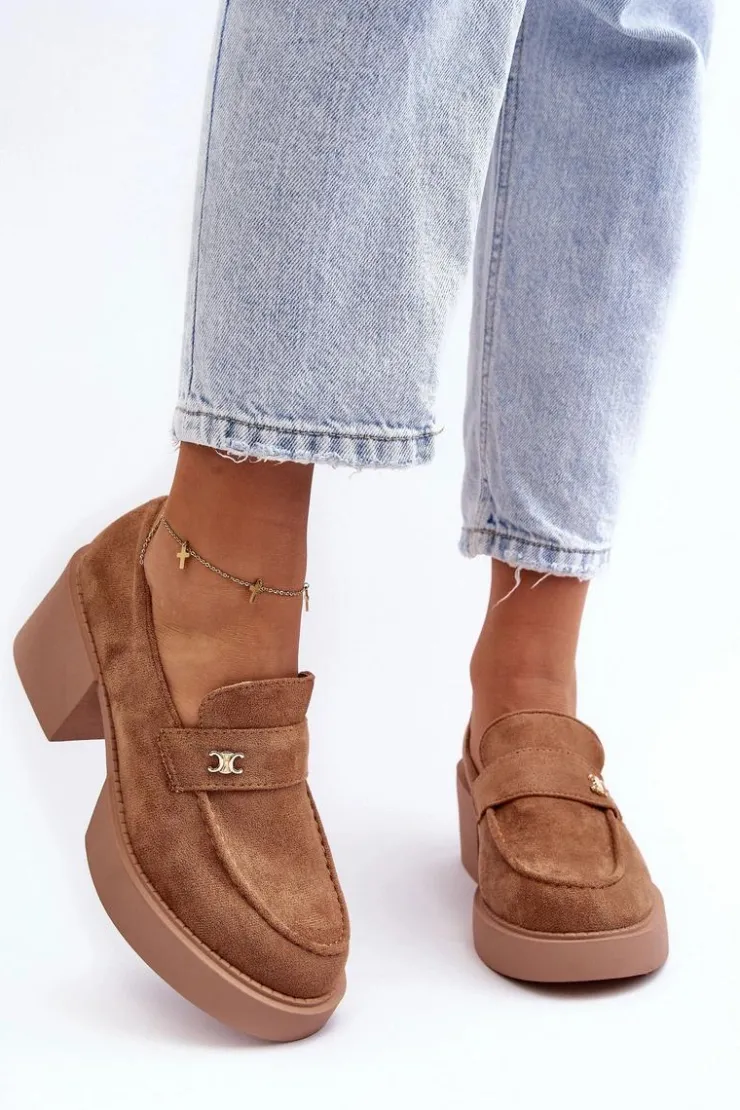 Damskie Boto Zamszowe Półbuty Na Obcasie Damskie Ciemnobeżowe Afnira