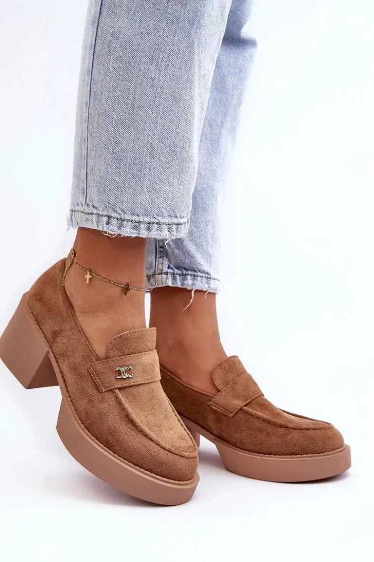 Damskie Boto Zamszowe Półbuty Na Obcasie Damskie Ciemnobeżowe Afnira