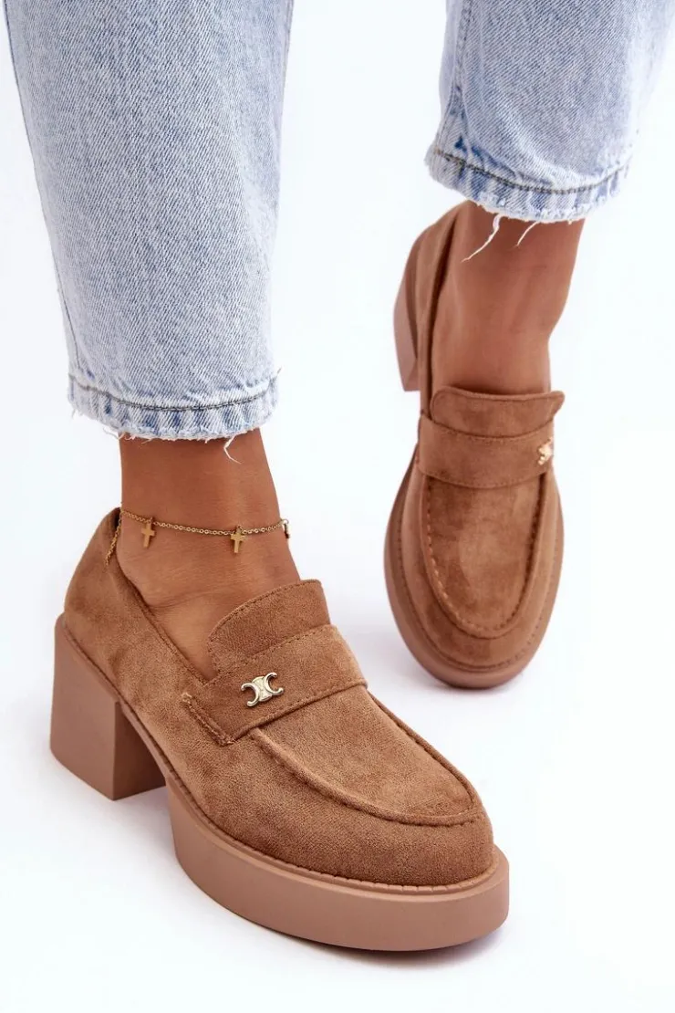 Damskie Boto Zamszowe Półbuty Na Obcasie Damskie Ciemnobeżowe Afnira