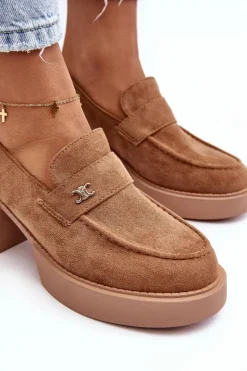 Damskie Boto Zamszowe Półbuty Na Obcasie Damskie Ciemnobeżowe Afnira