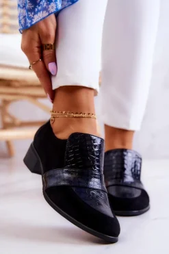 New Boto Zamszowe Półbuty Wężowe Czarne Mariene