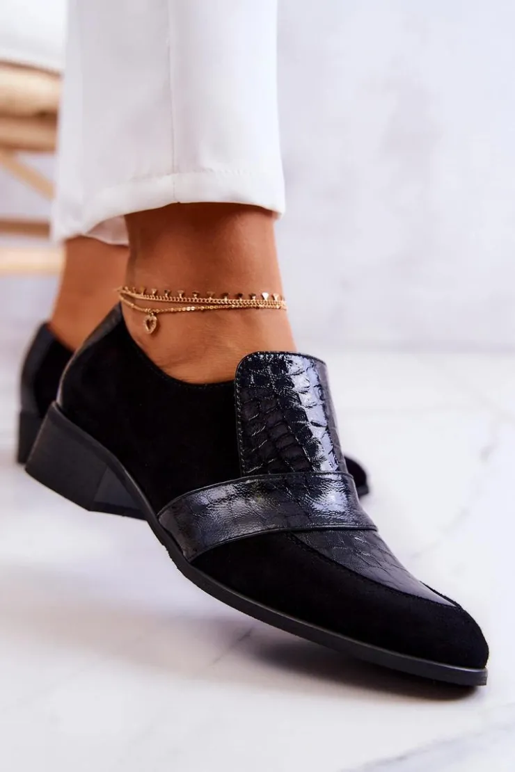 New Boto Zamszowe Półbuty Wężowe Czarne Mariene