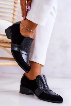 New Boto Zamszowe Półbuty Wężowe Czarne Mariene