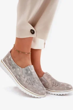 Discount Evento Zamszowe Półbuty Wsuwane Beżowo-Złote Inez