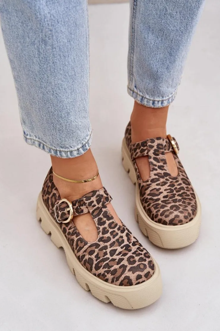 Zazoo Zamszowe Półbuty Z Klamrą W Panterkę 20183 Brązowe Brązowy