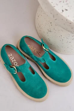 Damskie Zazoo Zamszowe Półbuty Z Klamrą 20183 Zielone